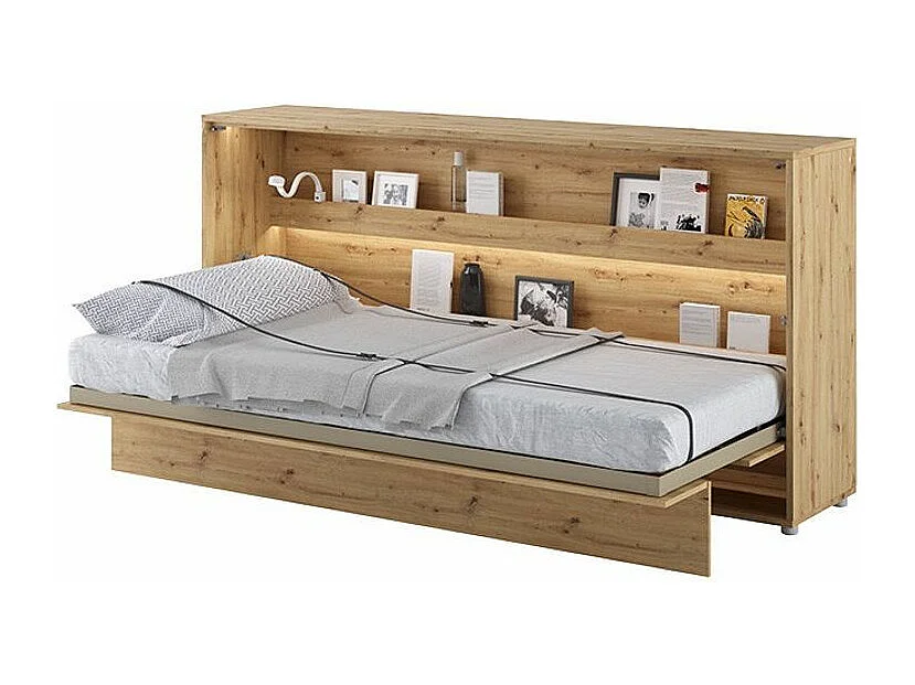 Lit escamotable horizontal avec étagères chêne artisan Noby 90x200-