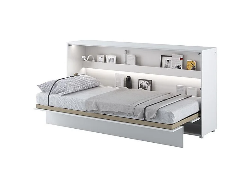 Lit escamotable horizontal avec étagères blanc mat Noby 90x200-Avec matelas