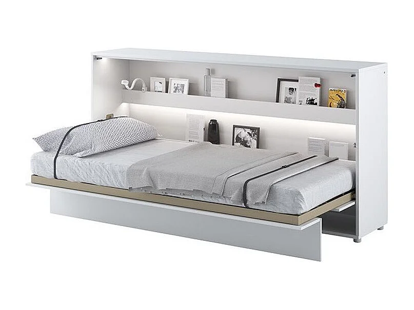 Lit escamotable horizontal avec étagères blanc mat Noby 90x200-Avec matelas