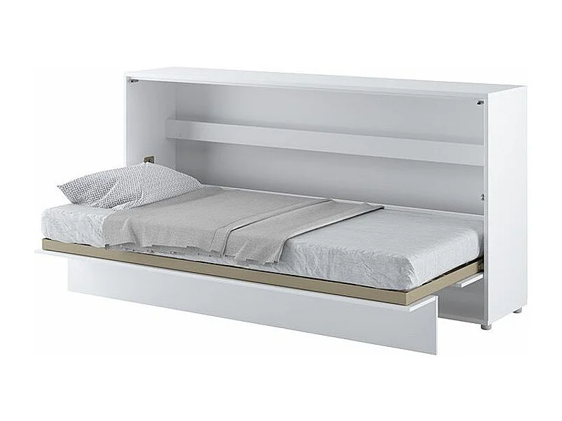 Lit escamotable horizontal avec étagères blanc mat Noby 90x200-Avec matelas
