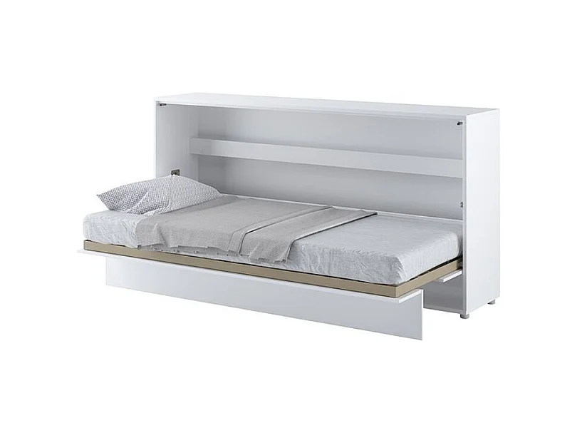 Lit escamotable horizontal avec étagères blanc brillant Noby 90x200-
