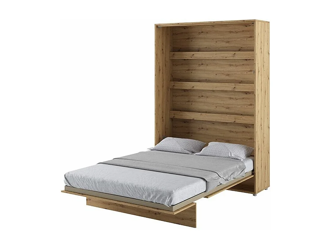 Lit escamotable vertical avec étagères chêne artisan Noby 120x200-Avec matelas-Avec Led sans veilleuses
