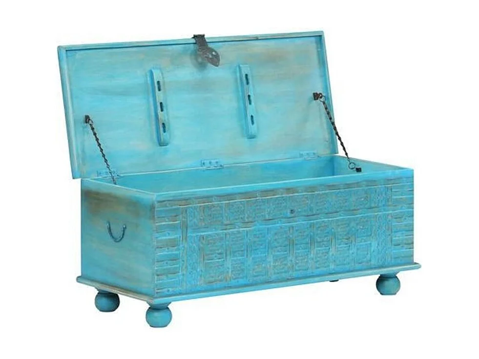 Coffre de rangement manguier massif bleu turquoise Pinkie