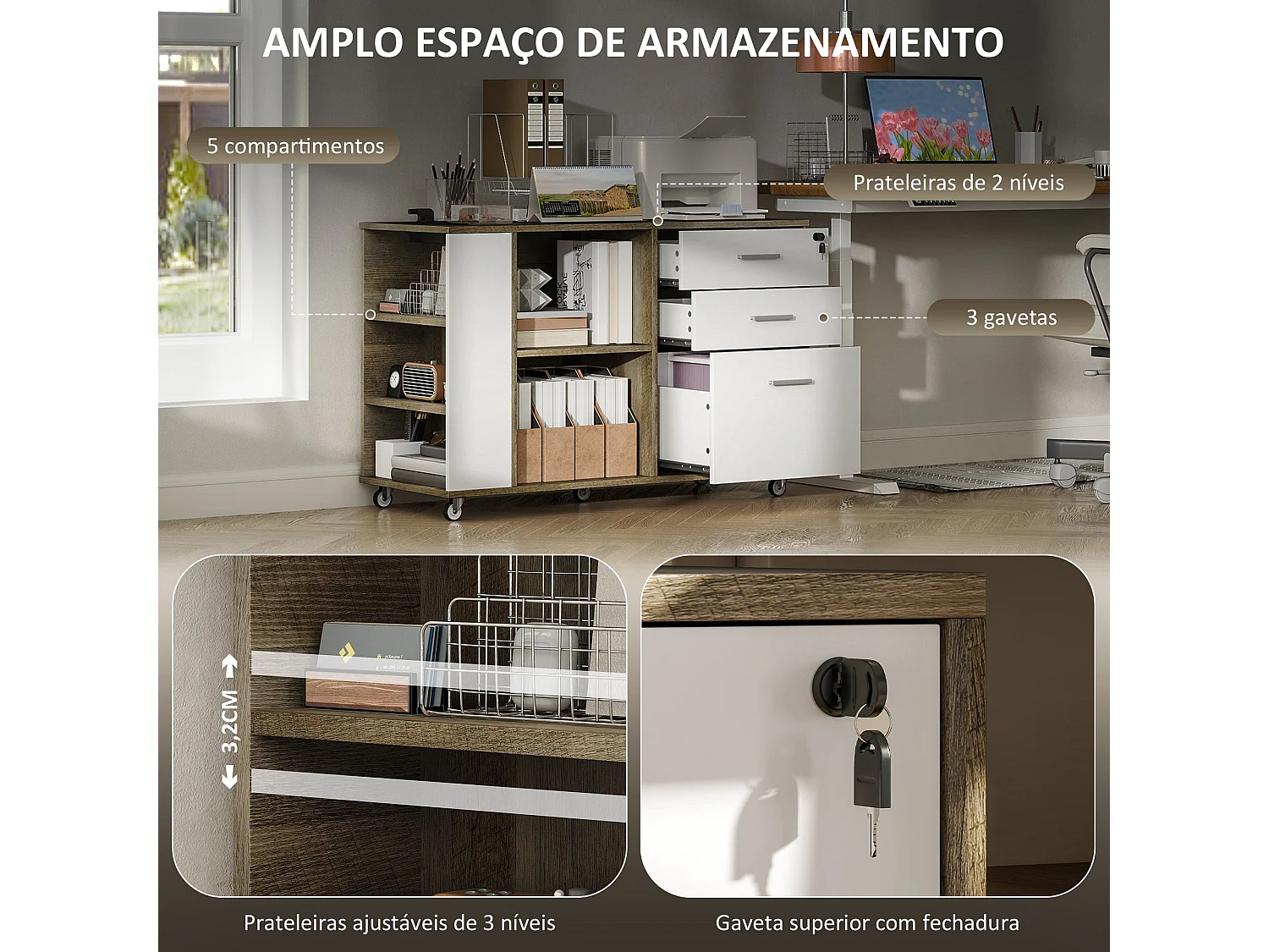 Armário Moderno Dijon - Armazenamento Vertical Elegante em Branco - 100x40x65 cm