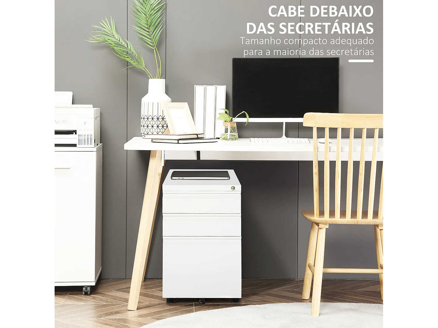 Cajonera Elite Vinsetto 3 cajones + cerradura blanco 60x39x48 cm