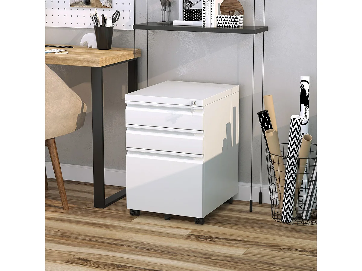 Cajonera Elite Vinsetto 3 cajones + cerradura blanco 60x39x48 cm