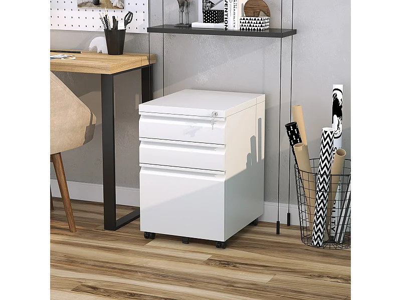 Cajonera Elite Vinsetto 3 cajones + cerradura blanco 60x39x48 cm