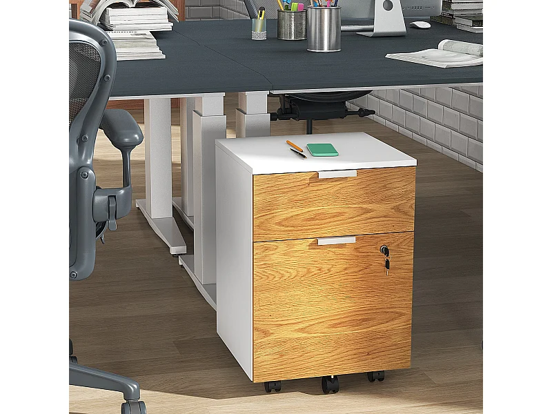 Cajonera Pyle Homcom 2 cajones + 4 ruedas blanco/natural 60x42x40 cm