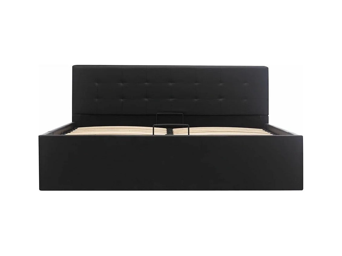 Lit coffre 140x200 simili cuir noir capitonné Rundi