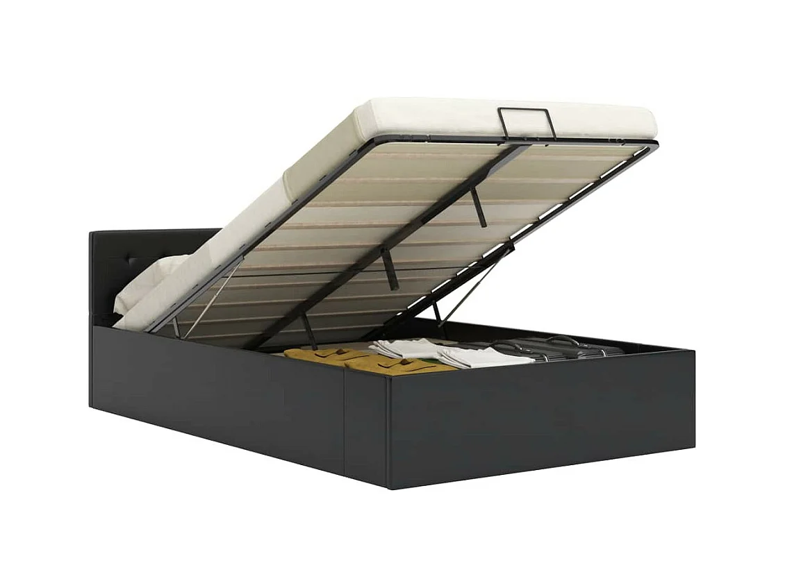 Lit coffre 140x200 simili cuir noir capitonné Rundi