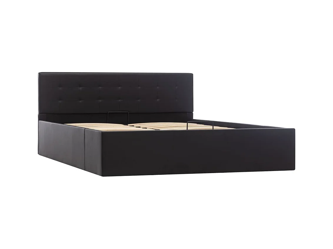 Lit coffre 140x200 simili cuir noir capitonné Rundi