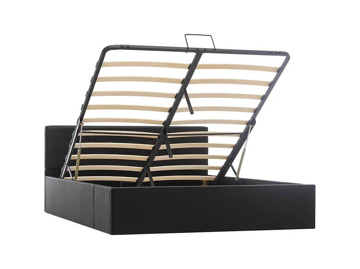 Lit coffre 140x200 simili cuir noir capitonné Rundi