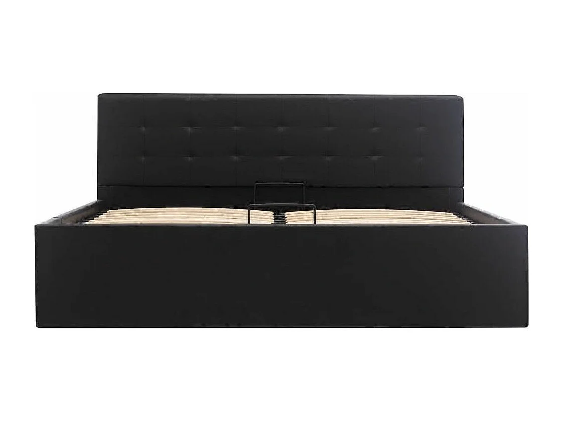 Lit coffre 140x200 simili cuir noir capitonné Rundi