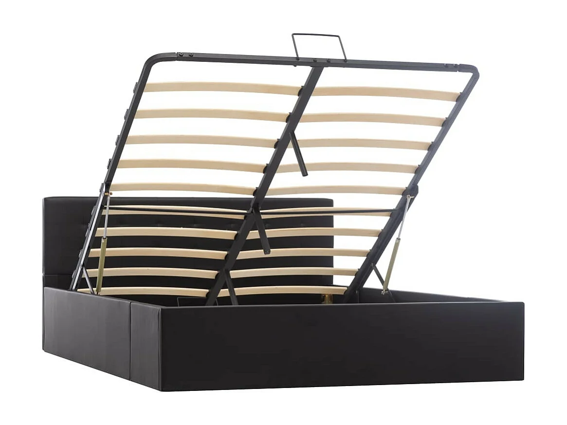 Lit coffre 140x200 simili cuir noir capitonné Rundi