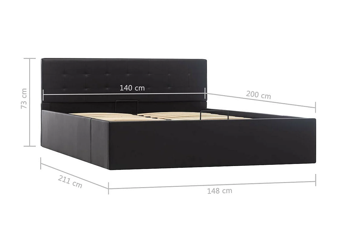 Lit coffre 140x200 simili cuir noir capitonné Rundi