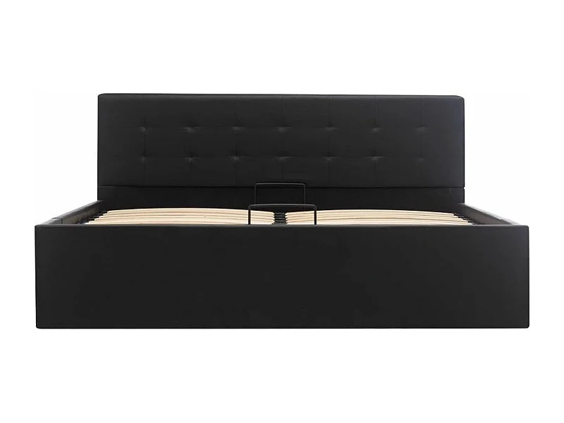 Lit coffre 140x200 simili cuir noir capitonné Rundi