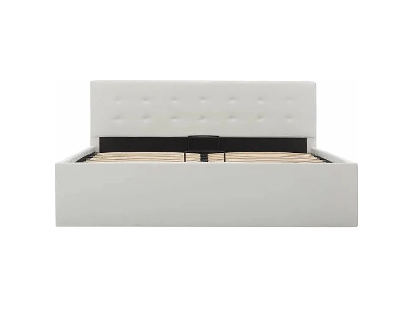 Lit coffre 140x200 simili cuir blanc capitonné Rundi