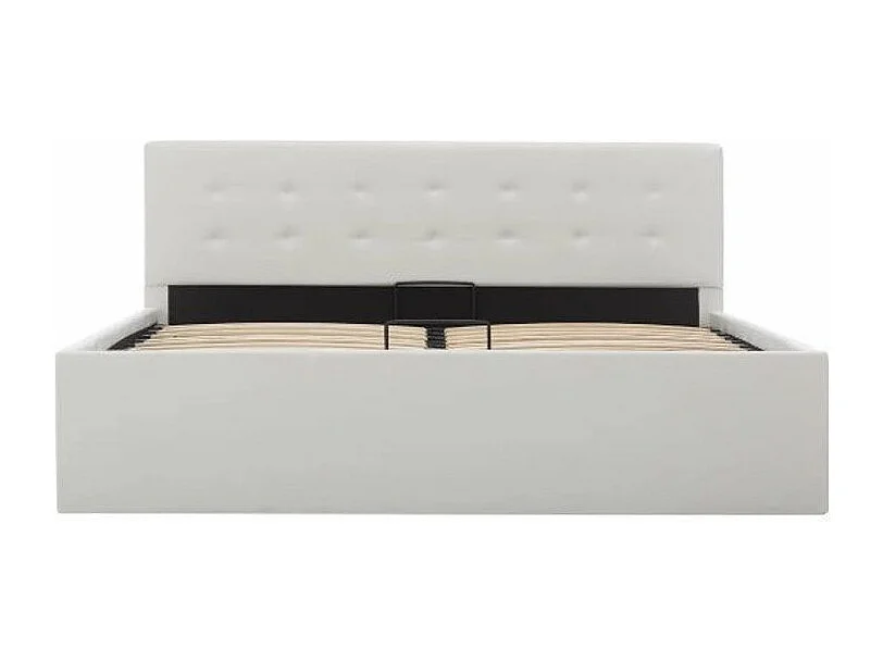 Lit coffre 140x200 simili cuir blanc capitonné Rundi