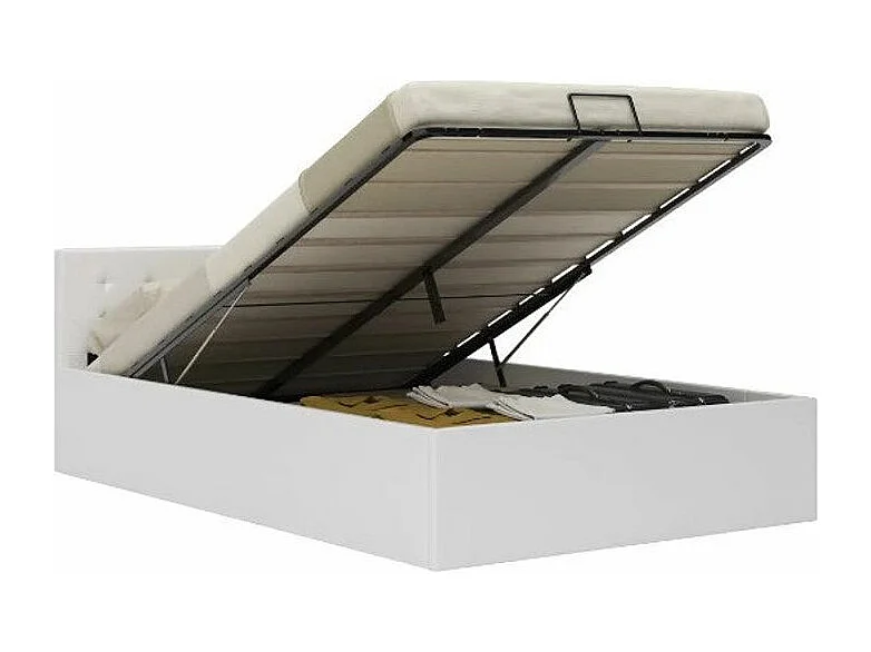 Lit coffre 140x200 simili cuir blanc capitonné Rundi