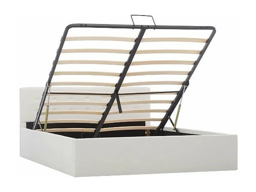 Lit coffre 140x200 simili cuir blanc capitonné Rundi