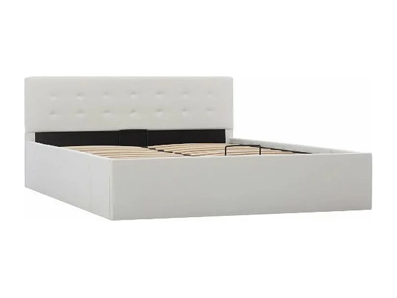 Lit coffre 140x200 simili cuir blanc capitonné Rundi