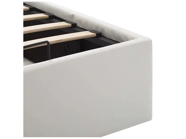 Lit coffre 140x200 simili cuir blanc capitonné Rundi