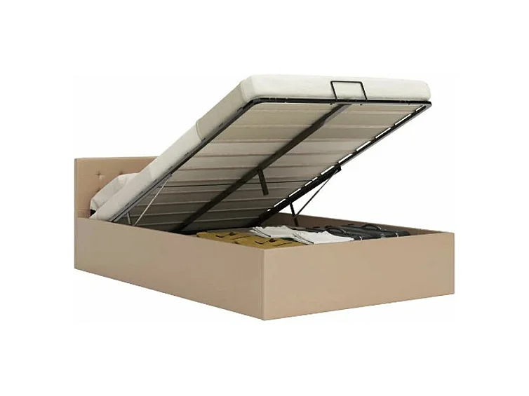 Lit coffre simili cuir beige Rundi 180x200