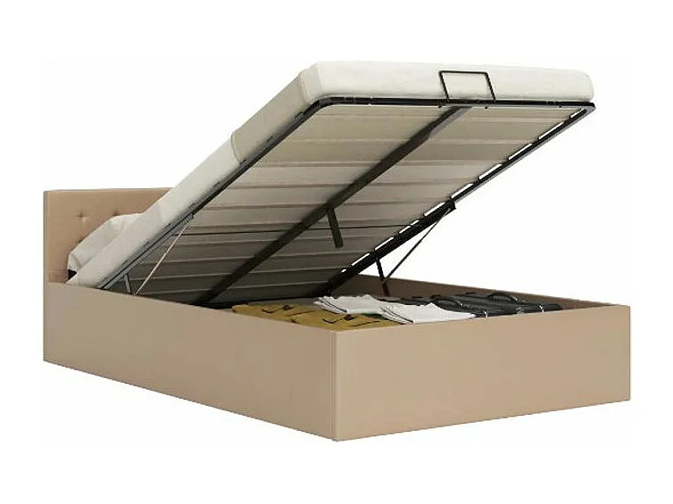 Lit coffre simili cuir beige Rundi 180x200