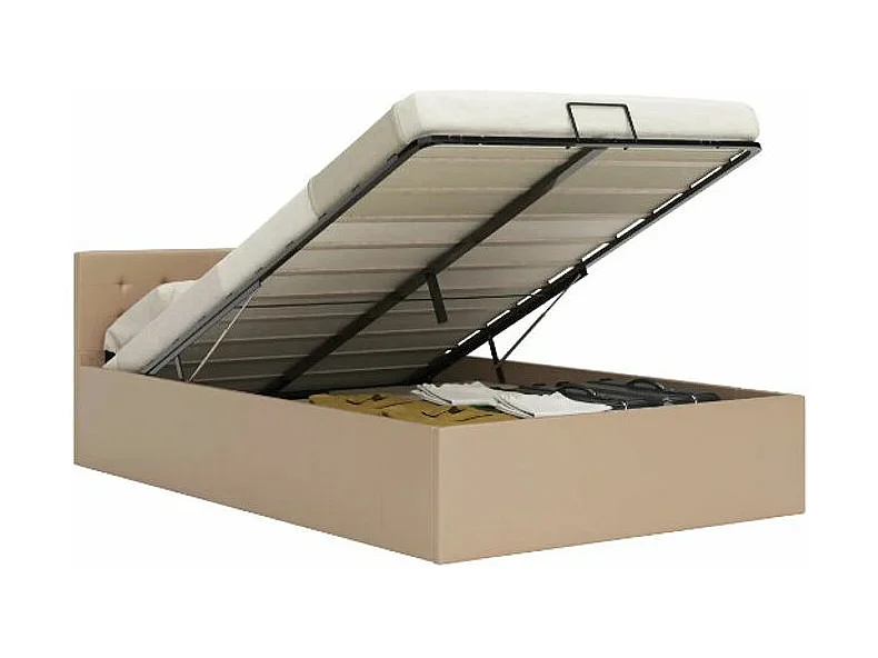 Lit coffre simili cuir beige Rundi 180x200