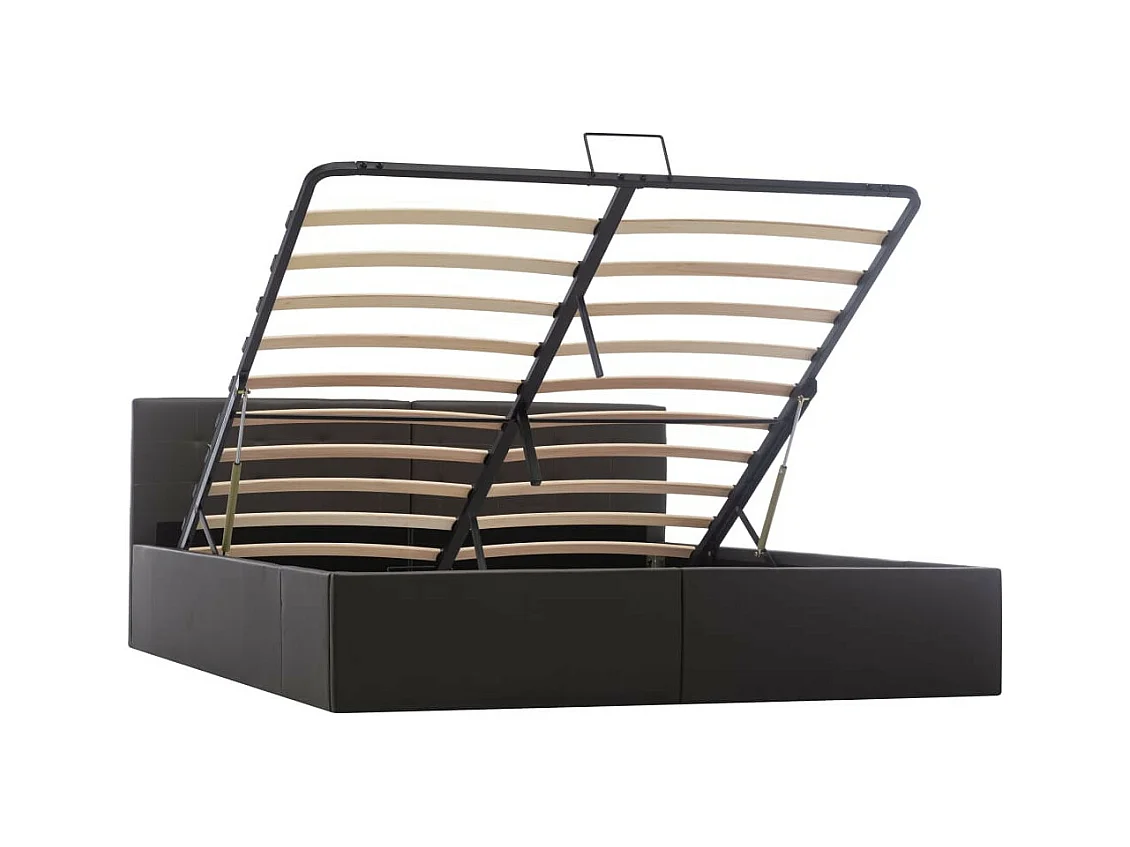 Lit coffre 180x200 simili cuir gris foncé capitonné Rundi