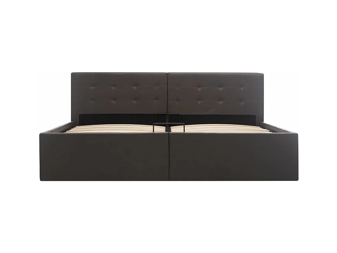 Lit coffre 160x200 simili cuir gris foncé capitonné Rundi