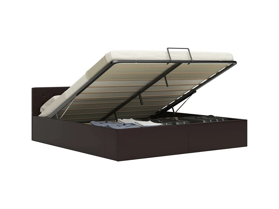 Lit coffre 160x200 simili cuir gris foncé capitonné Rundi