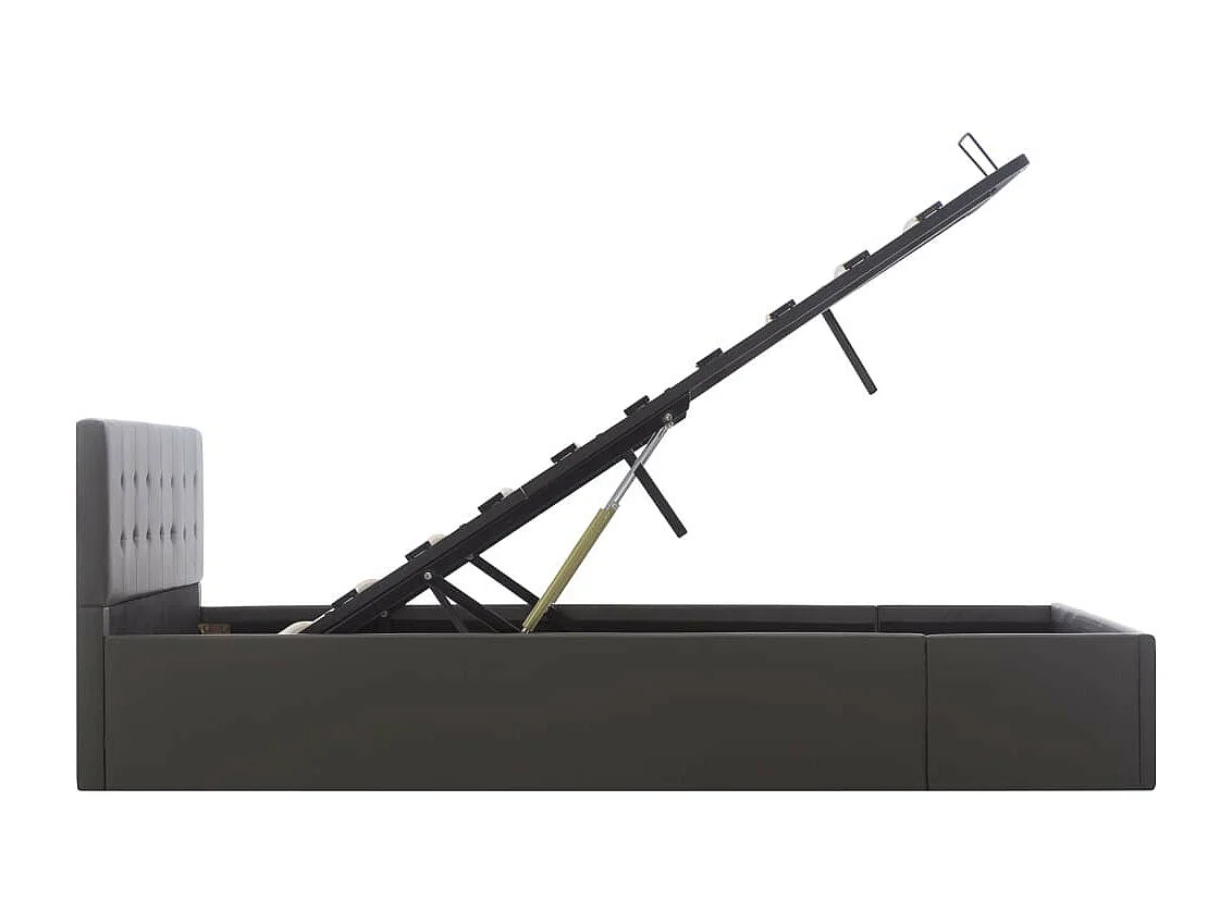 Lit coffre 160x200 simili cuir gris foncé capitonné Rundi