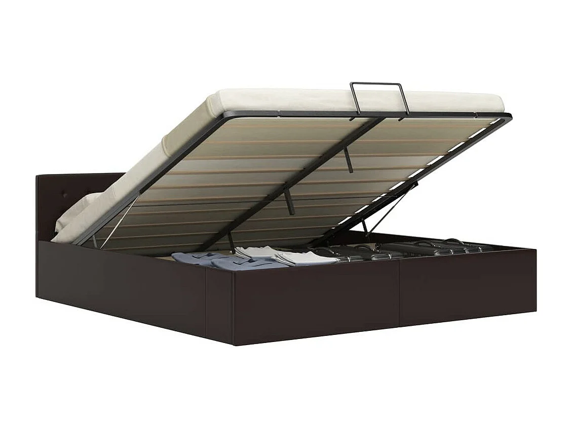 Lit coffre 160x200 simili cuir gris foncé capitonné Rundi