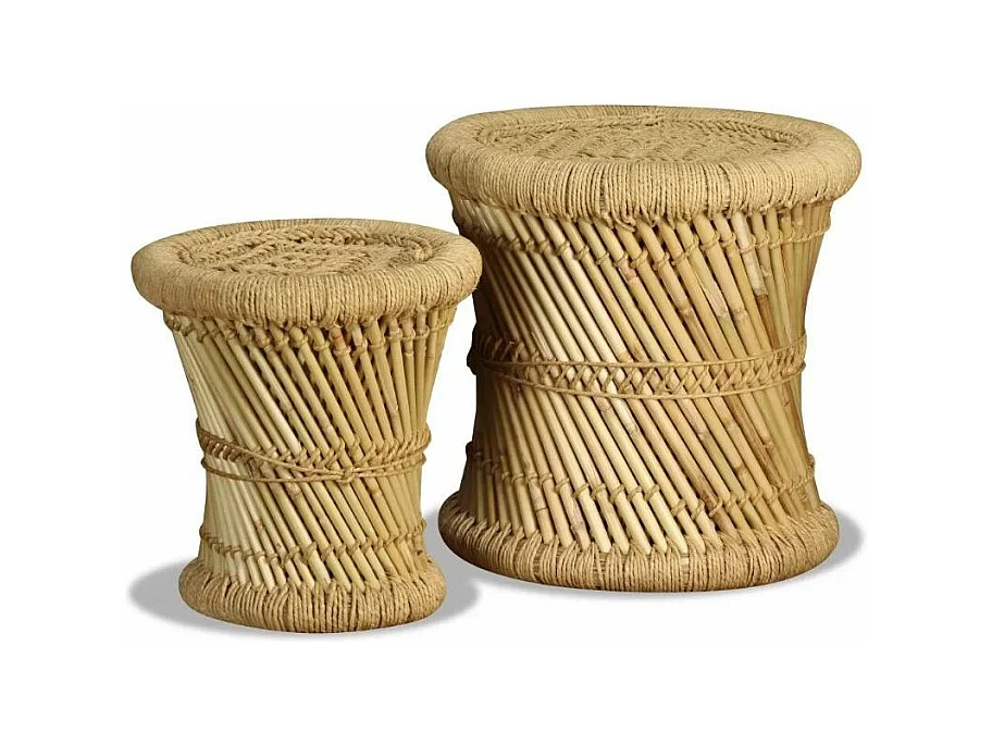 Tabouret bas rond bambou et jute Kaidi - Lot de 2