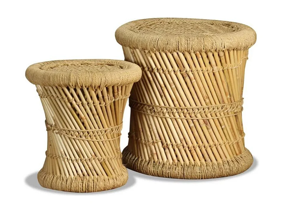 Tabouret bas rond bambou et jute Kaidi - Lot de 2