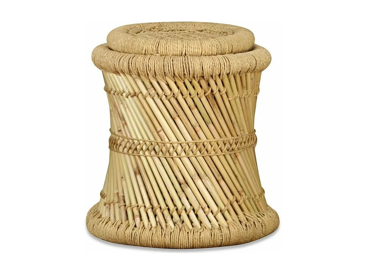 Tabouret bas rond bambou et jute Kaidi - Lot de 2