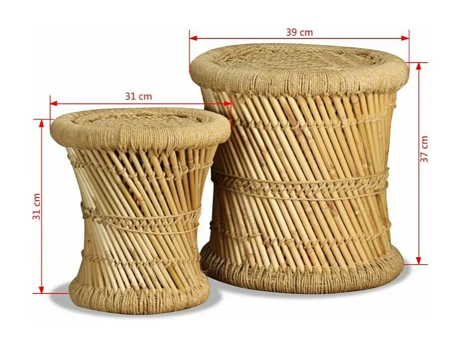 Tabouret bas rond bambou et jute Kaidi - Lot de 2