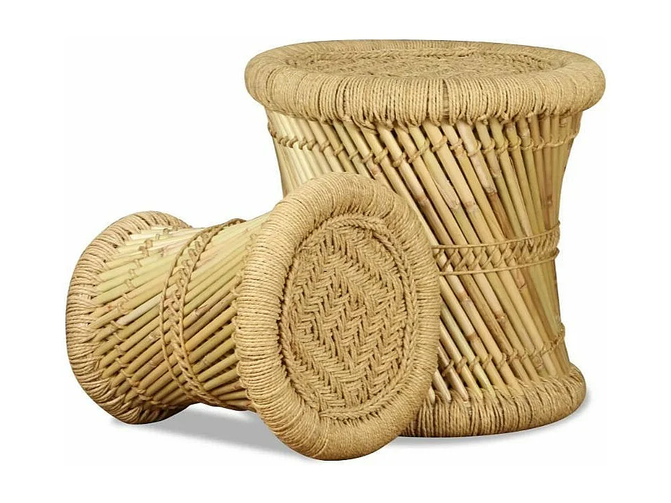Tabouret bas rond bambou et jute Kaidi - Lot de 2
