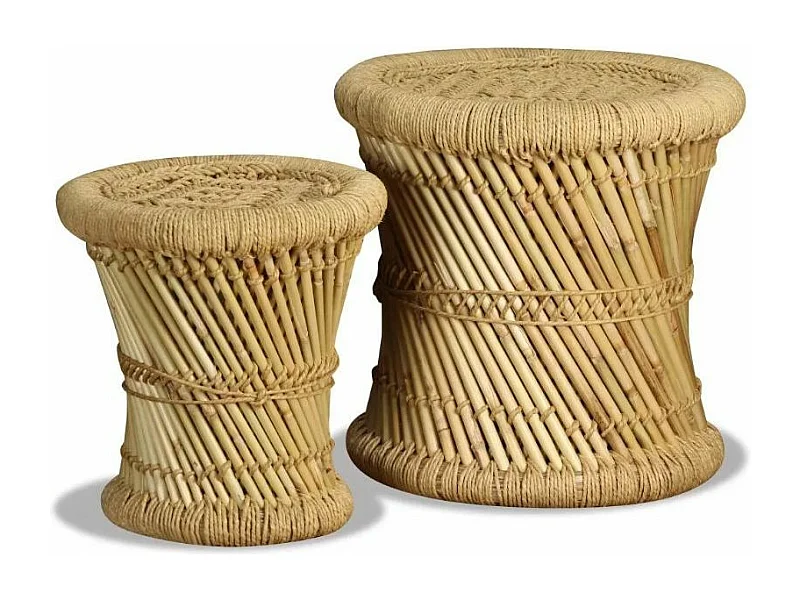 Tabouret bas rond bambou et jute Kaidi - Lot de 2