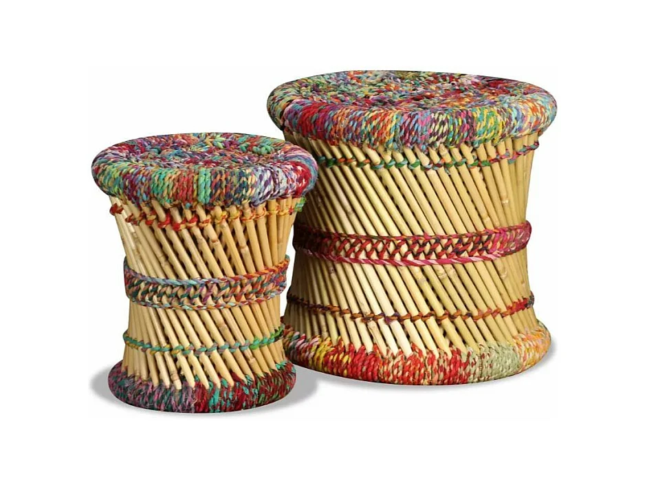 Tabouret bas rond bambou multicolore Indika - Lot de 2