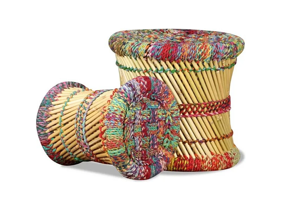 Tabouret bas rond bambou multicolore Indika - Lot de 2