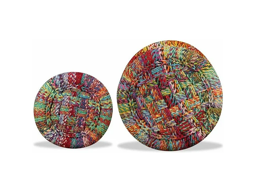 Tabouret bas rond bambou multicolore Indika - Lot de 2