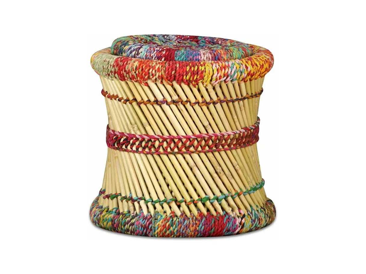 Tabouret bas rond bambou multicolore Indika - Lot de 2