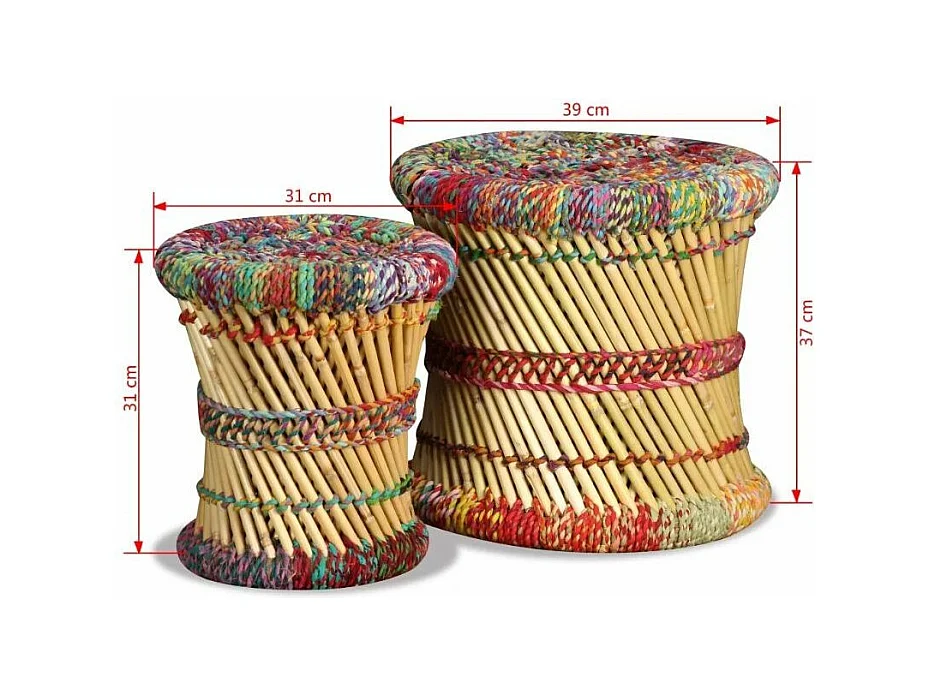 Tabouret bas rond bambou multicolore Indika - Lot de 2