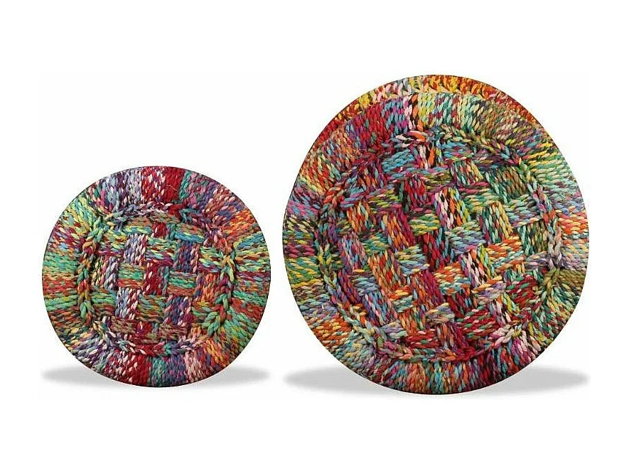 Tabouret bas rond bambou multicolore Indika - Lot de 2