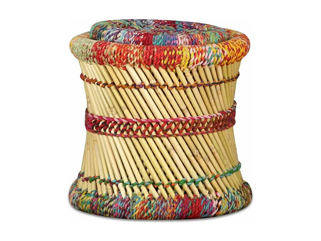 Tabouret bas rond bambou multicolore Indika - Lot de 2