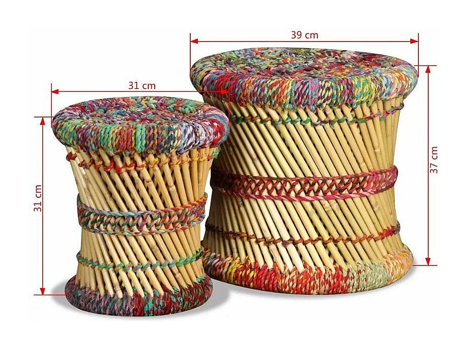 Tabouret bas rond bambou multicolore Indika - Lot de 2