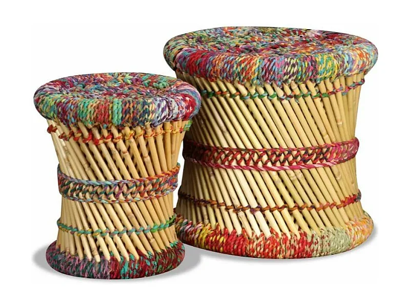 Tabouret bas rond bambou multicolore Indika - Lot de 2