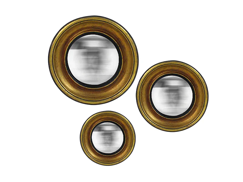 Lot de 3 miroirs ronds convexes dorés 16,19,23cm